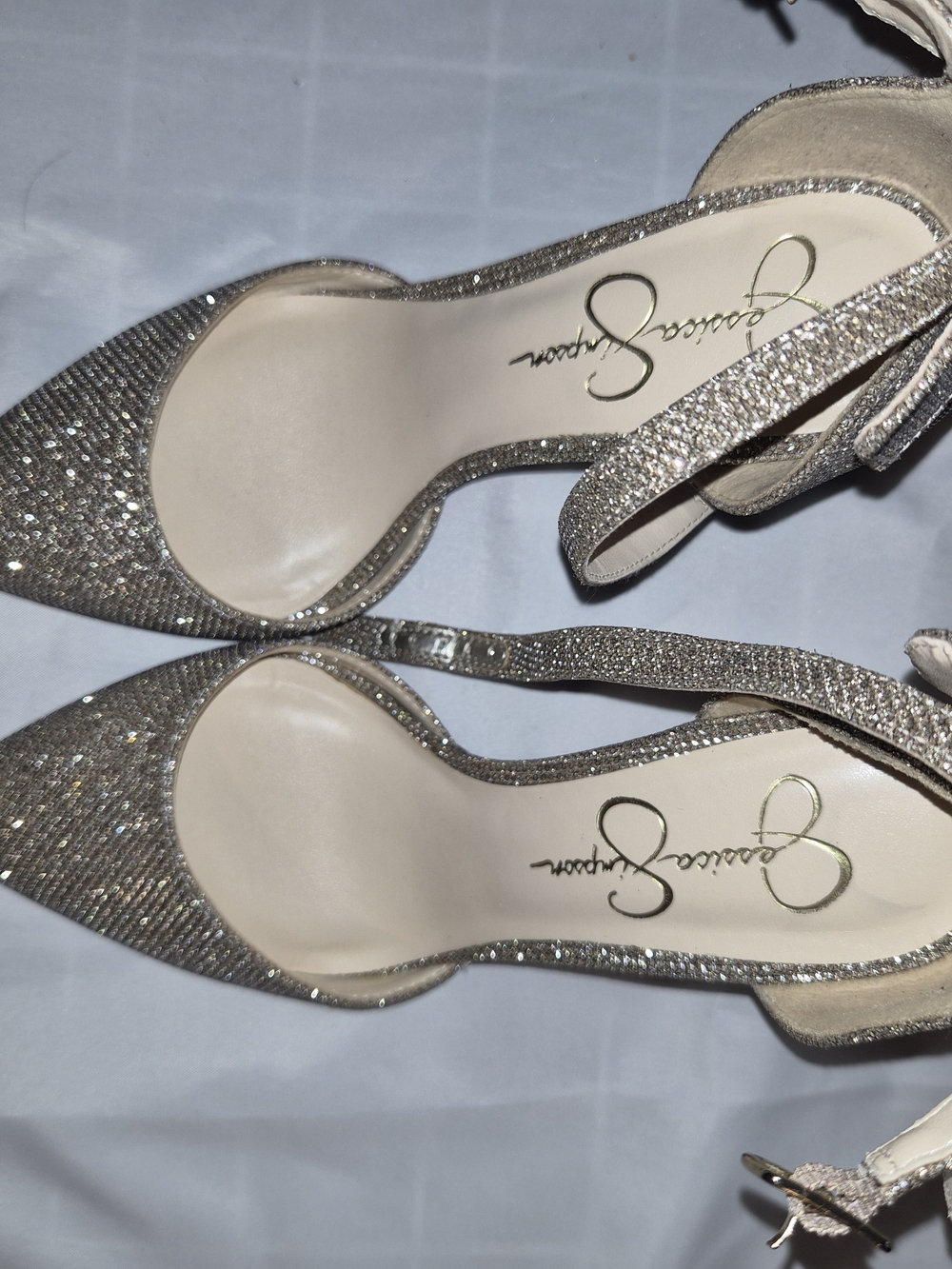 Jessica Simpson Champagne Glitter Pointed-Toe Ankle Strap Heels